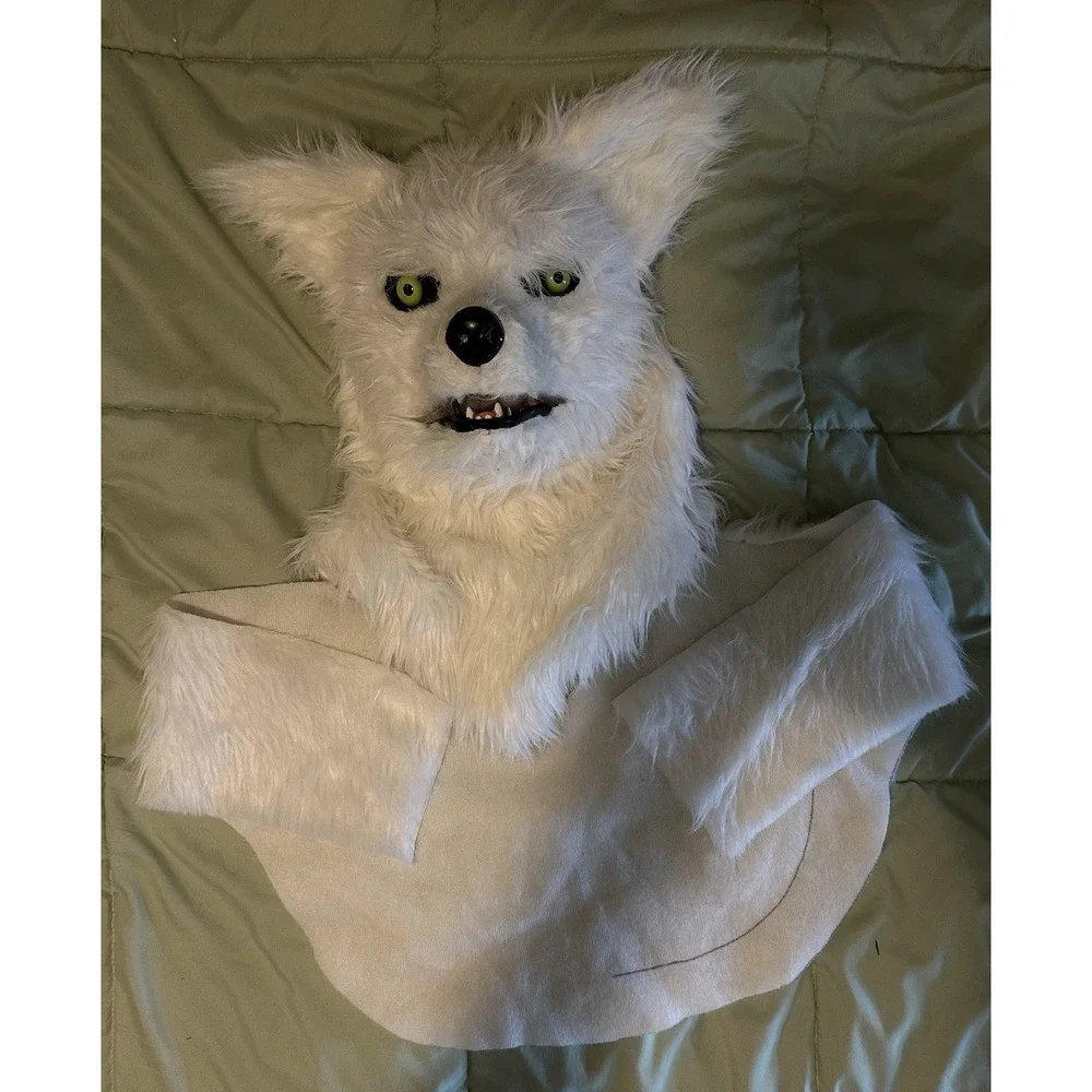 White Wolf Fox Fur Moving Mouth Mask Halloween